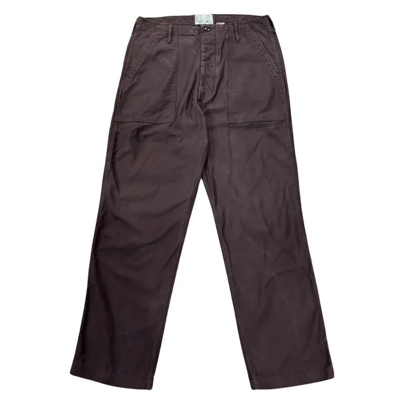 107 60's era GI chinos in 12 oz faded slate Baker Back Cotton Satin. sold by Left Field
