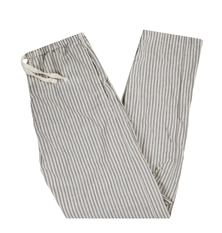 Japanese natural striped linen/cotton drawstring lounge pants sold by Left Field