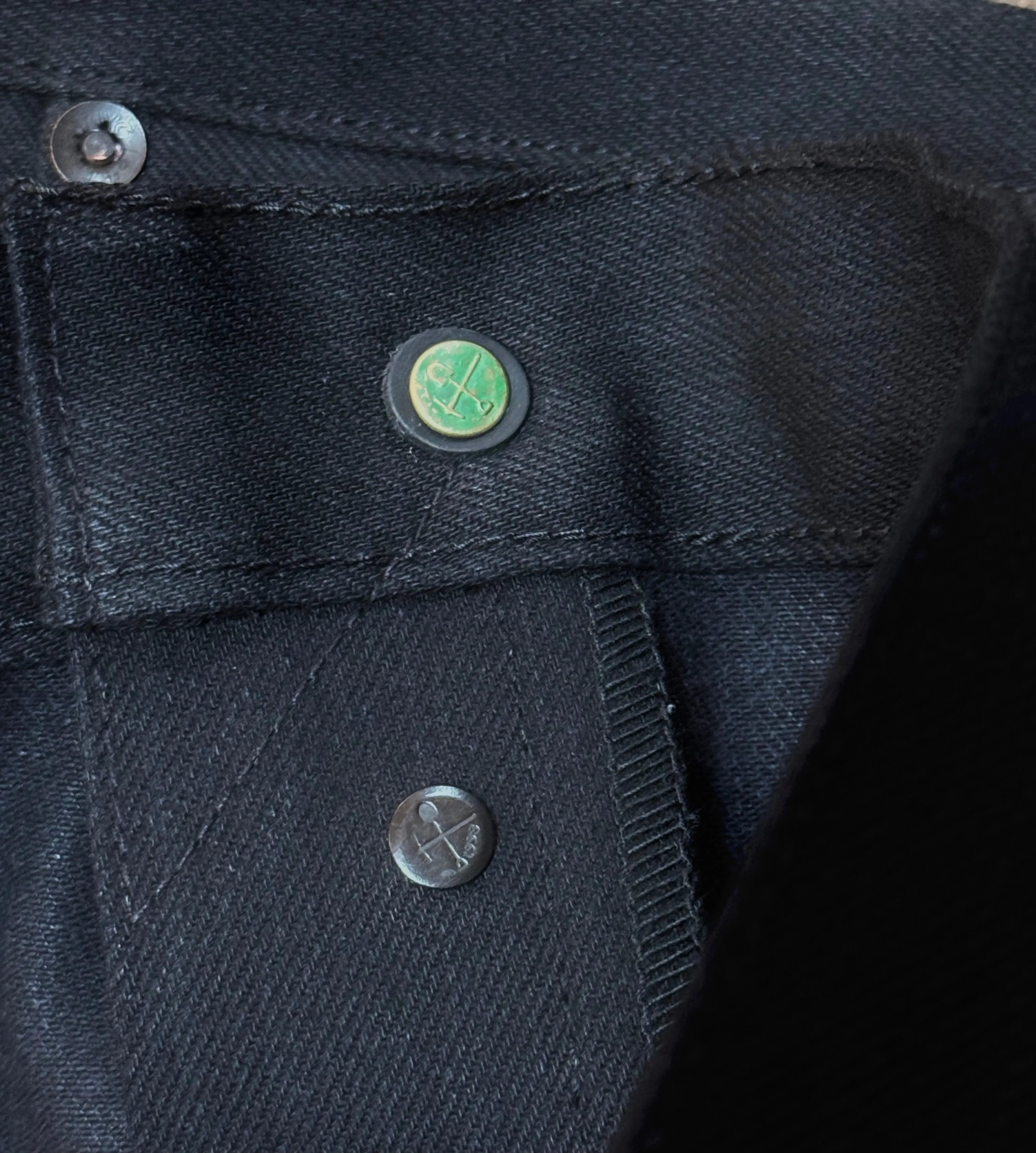 Chelsea Black Maria Vidalia Mills 14 oz selvedge Sulphur Dyed Denim **Size up 1" in the waist(deadstock, no more black) sold by Left Field product image thumbnail 5