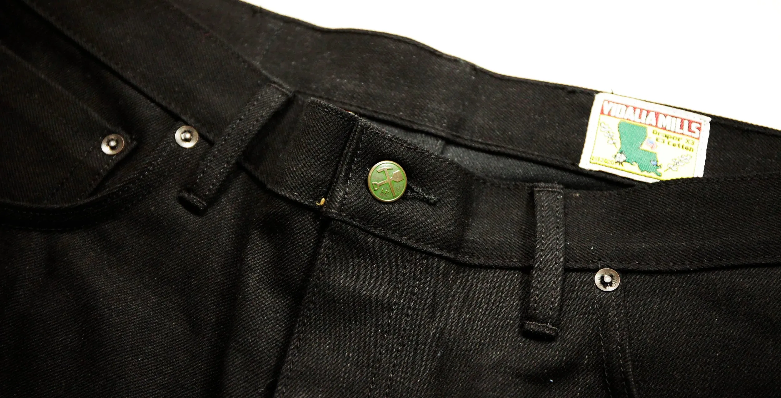 Chelsea Black Maria Vidalia Mills 14 oz selvedge Sulphur Dyed Denim **Size up 1" in the waist(deadstock, no more black) sold by Left Field product image thumbnail 3