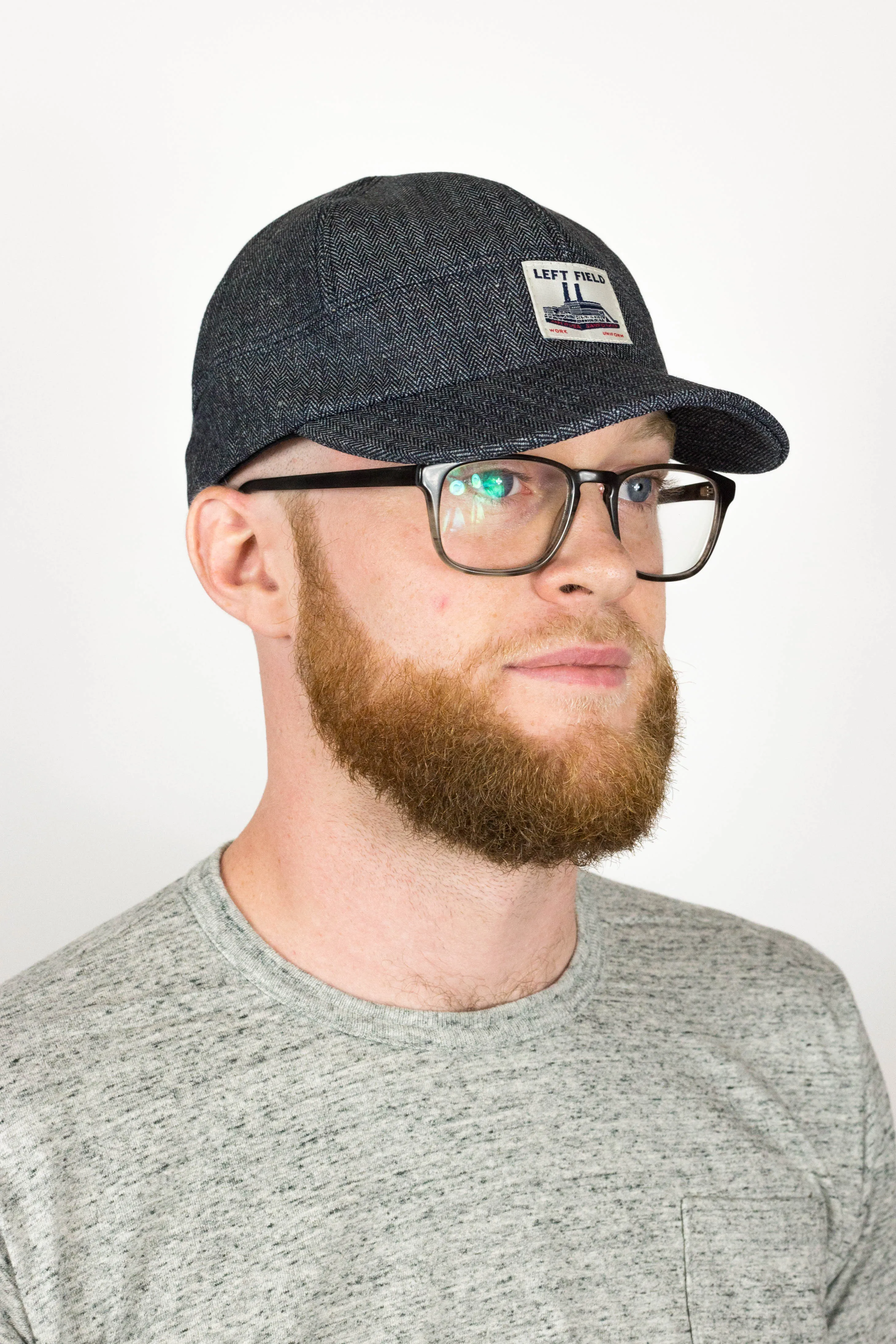 Indigo Herringbone Engineer cap sold by Left Field