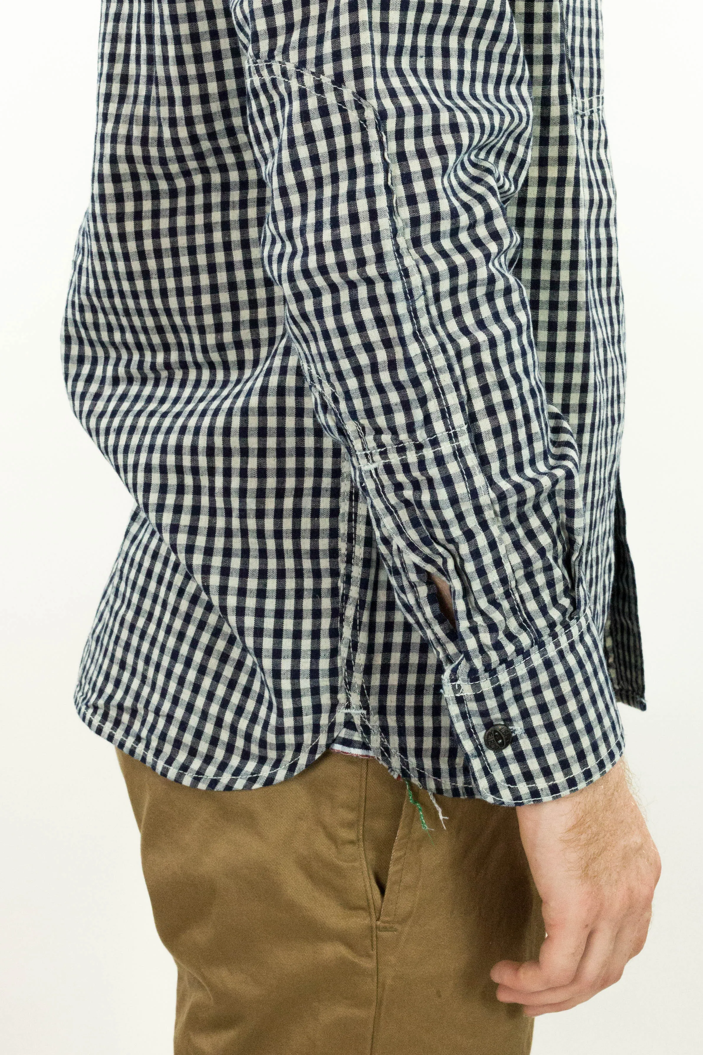 Nihon Menpu linen/cotton selvedge Indigo gingham Dust Bowl Workshirt sold by Left Field product image thumbnail 3