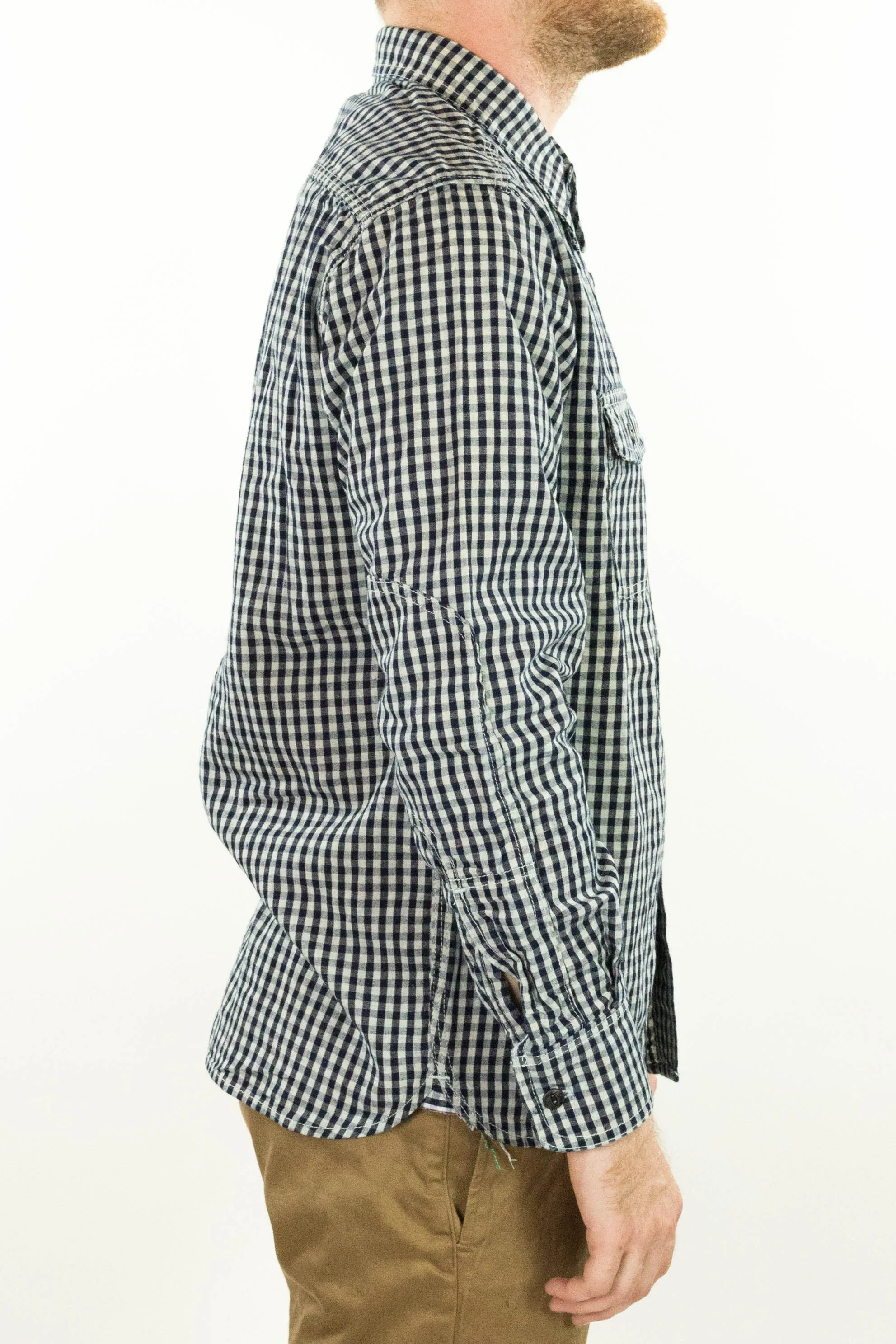 Nihon Menpu linen/cotton selvedge Indigo gingham Dust Bowl Workshirt sold by Left Field product image thumbnail 2