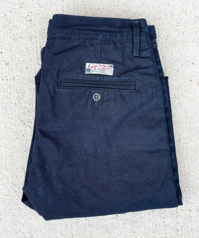 12 oz Nihon Menpu Japanese deep Indigo selvedge duck chinos sold by Left Field