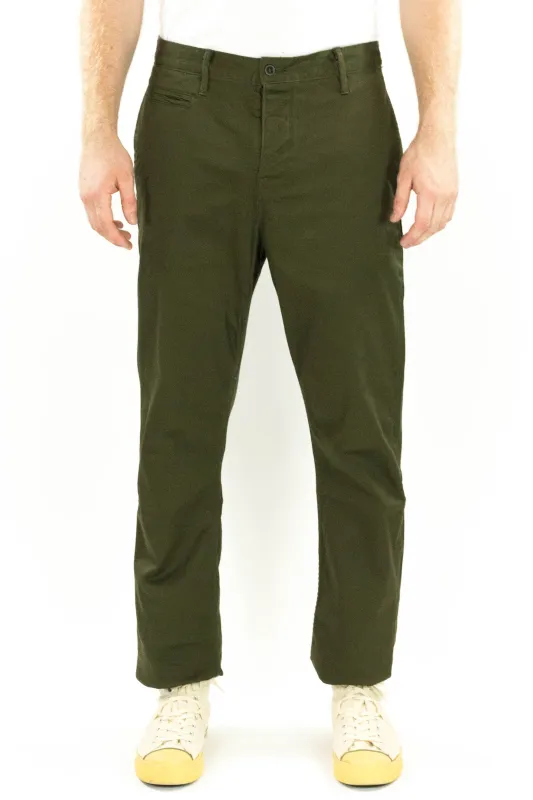 Coal Miner Olive 9 oz Japanese stretch sateen twill sold by Left Field