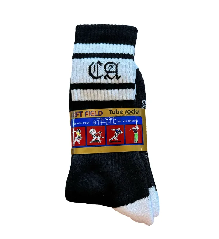 LA/CA Black and White Striped Bamboo Tube Socks sold by Left Field