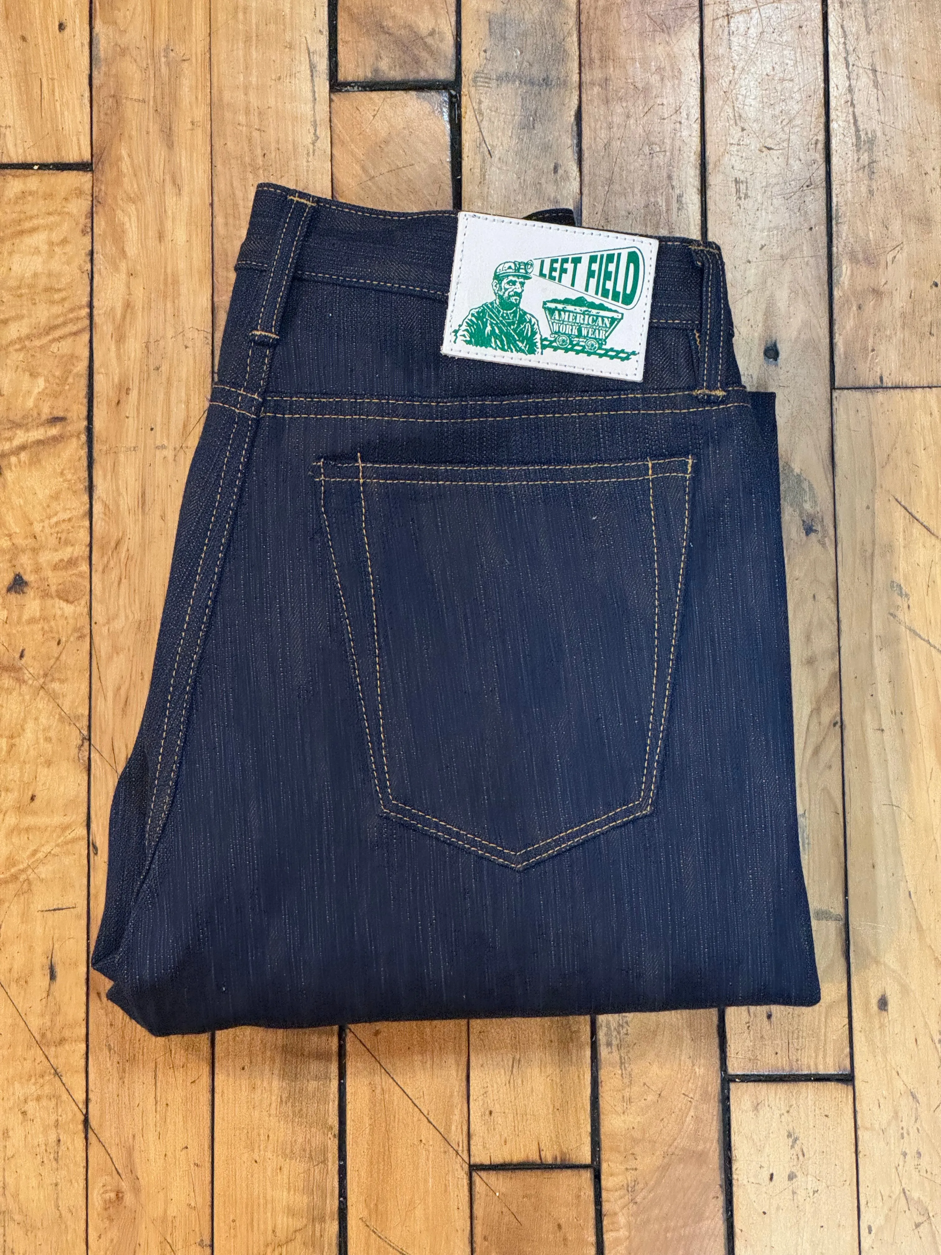 Smokestack 17 oz Awa Shoai natural hank dyed Indigo/Kakishibu weft Tokushima slub jeans sold by Left Field product image thumbnail 3