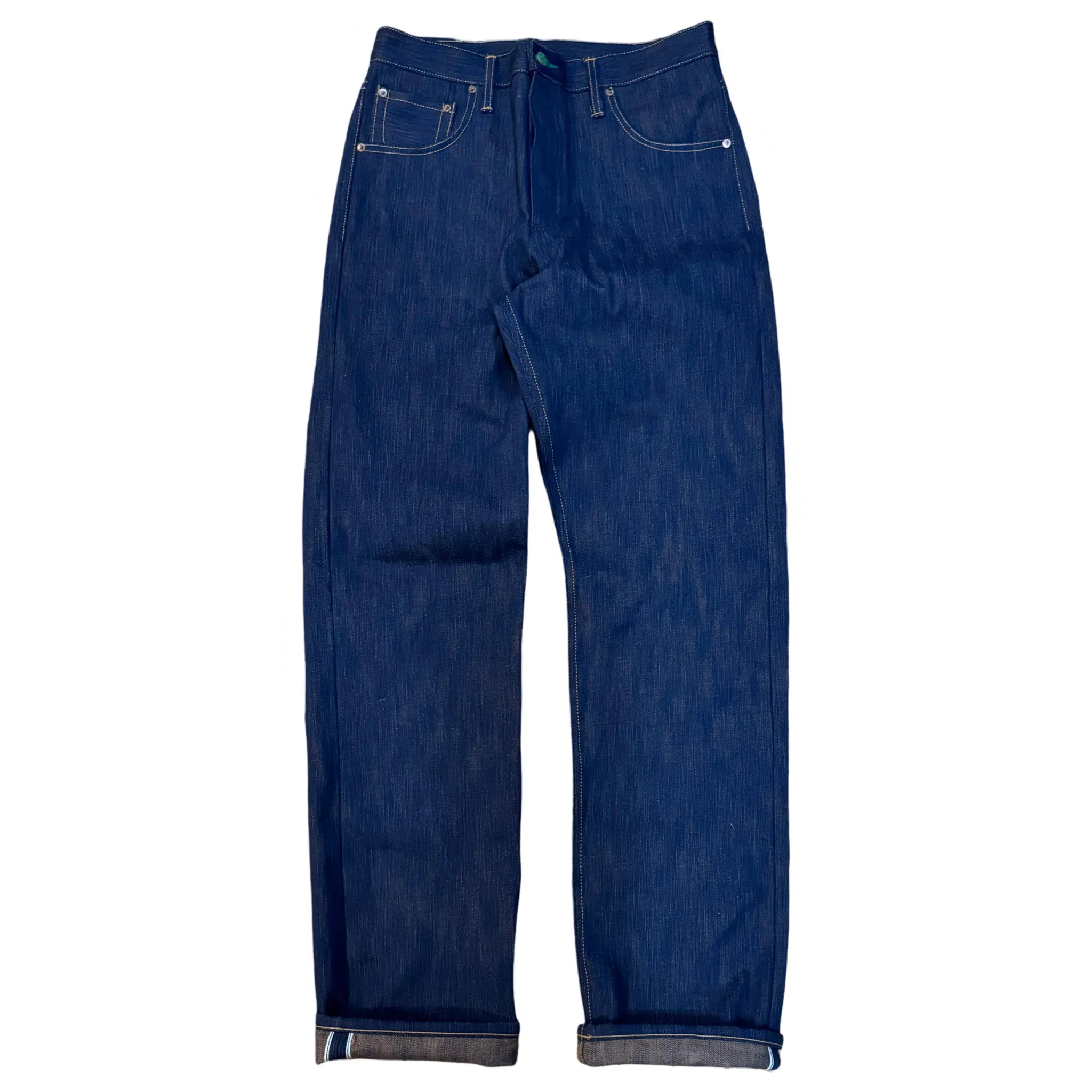 Smokestack 17 oz Awa Shoai natural hank dyed Indigo/Kakishibu weft Tokushima slub jeans sold by Left Field