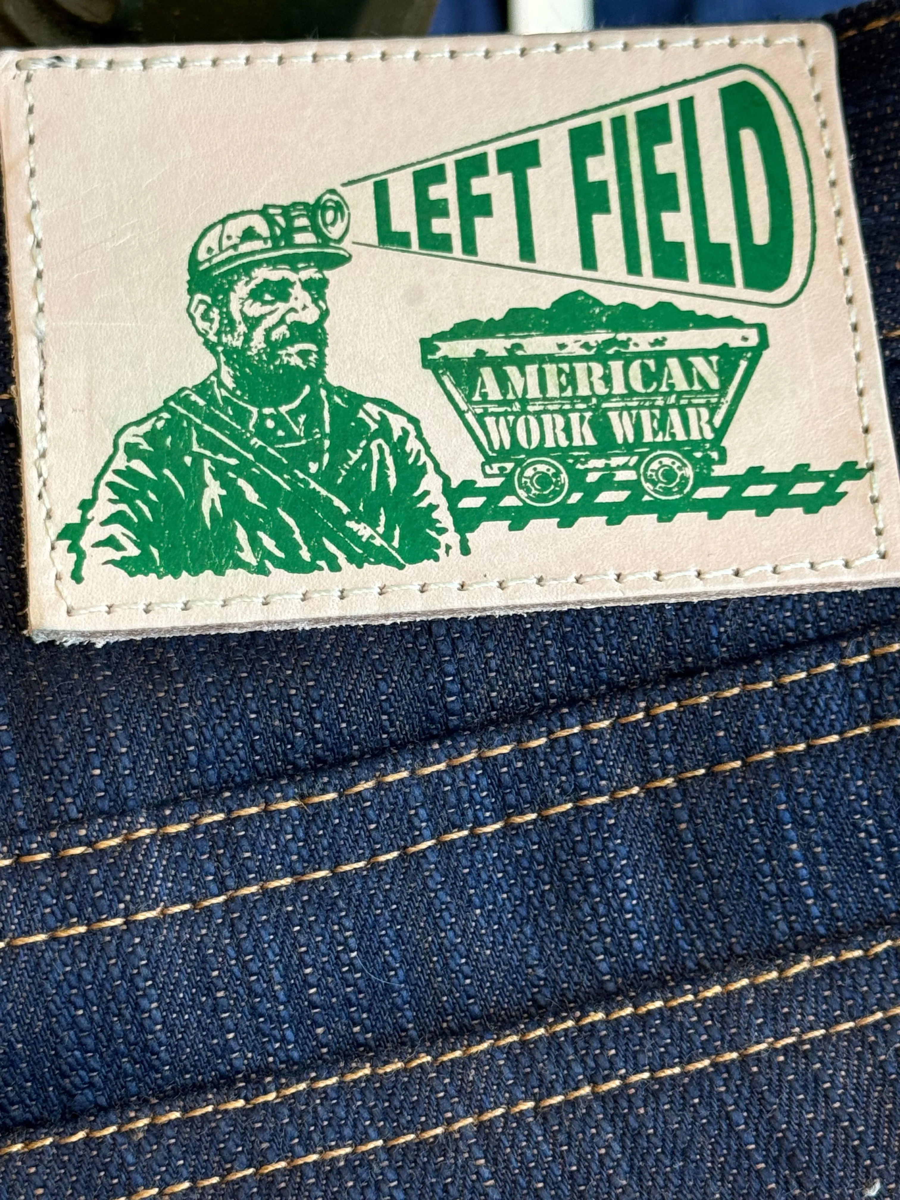 Smokestack 17 oz Awa Shoai natural hank dyed Indigo/Kakishibu weft Tokushima slub jeans sold by Left Field product image thumbnail 2