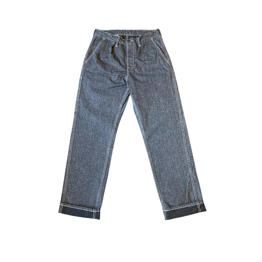 Japanese Salt and Pepper twill Wide leg single pleat 40's work trouser sold by Left Field