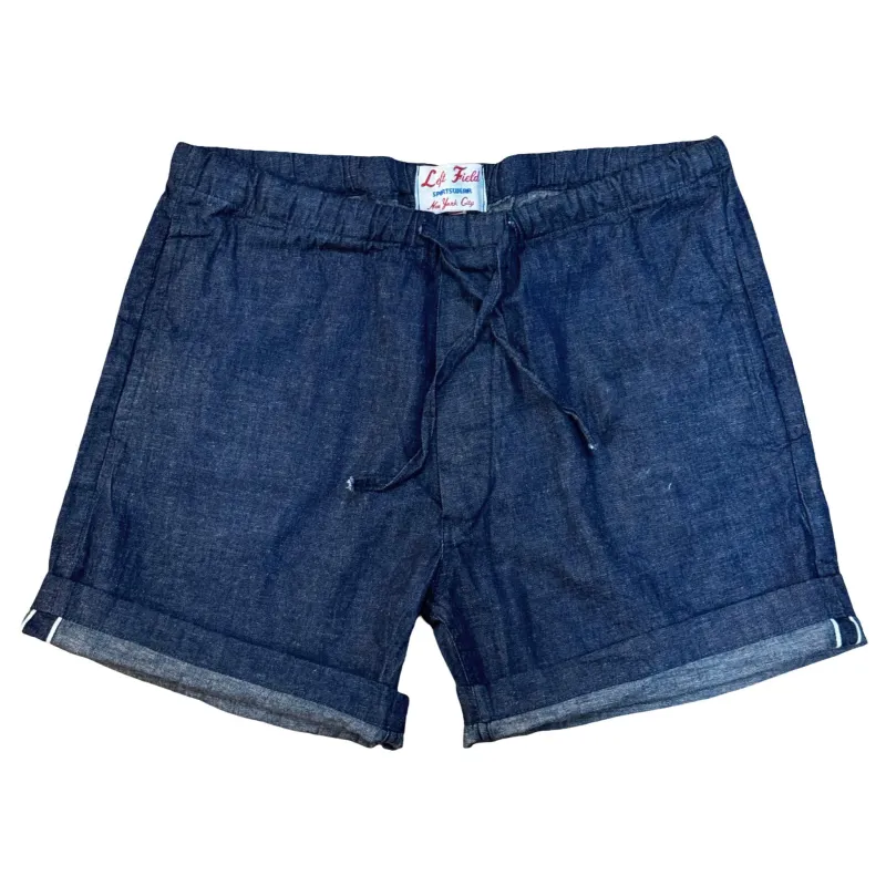 Nihon Menpu 8 oz cotton/linen selvedge denim drawstring short sold by Left Field