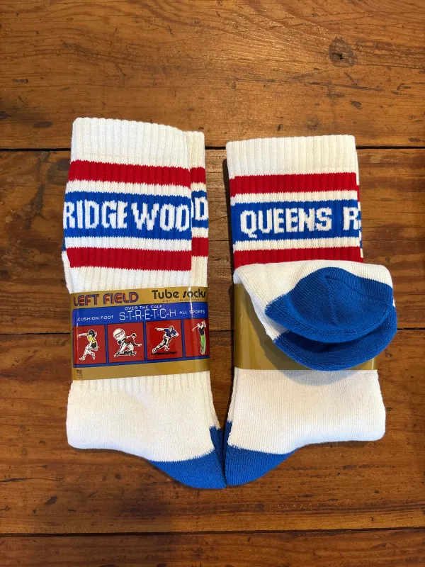 Ridgewood Queens Red, White, & Blue Striped Bamboo Tube Socks made by Left Field