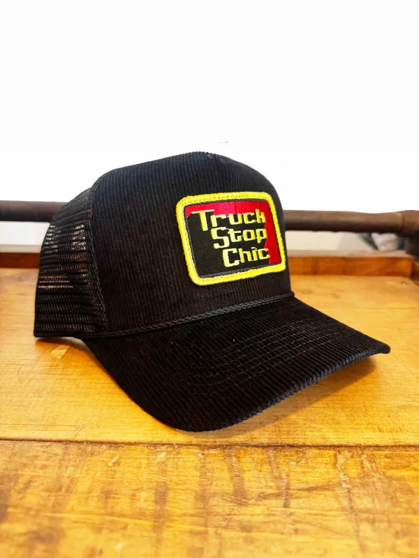 Black on Black cord LF/Truck Stop Chic trucker hat sold by Left Field