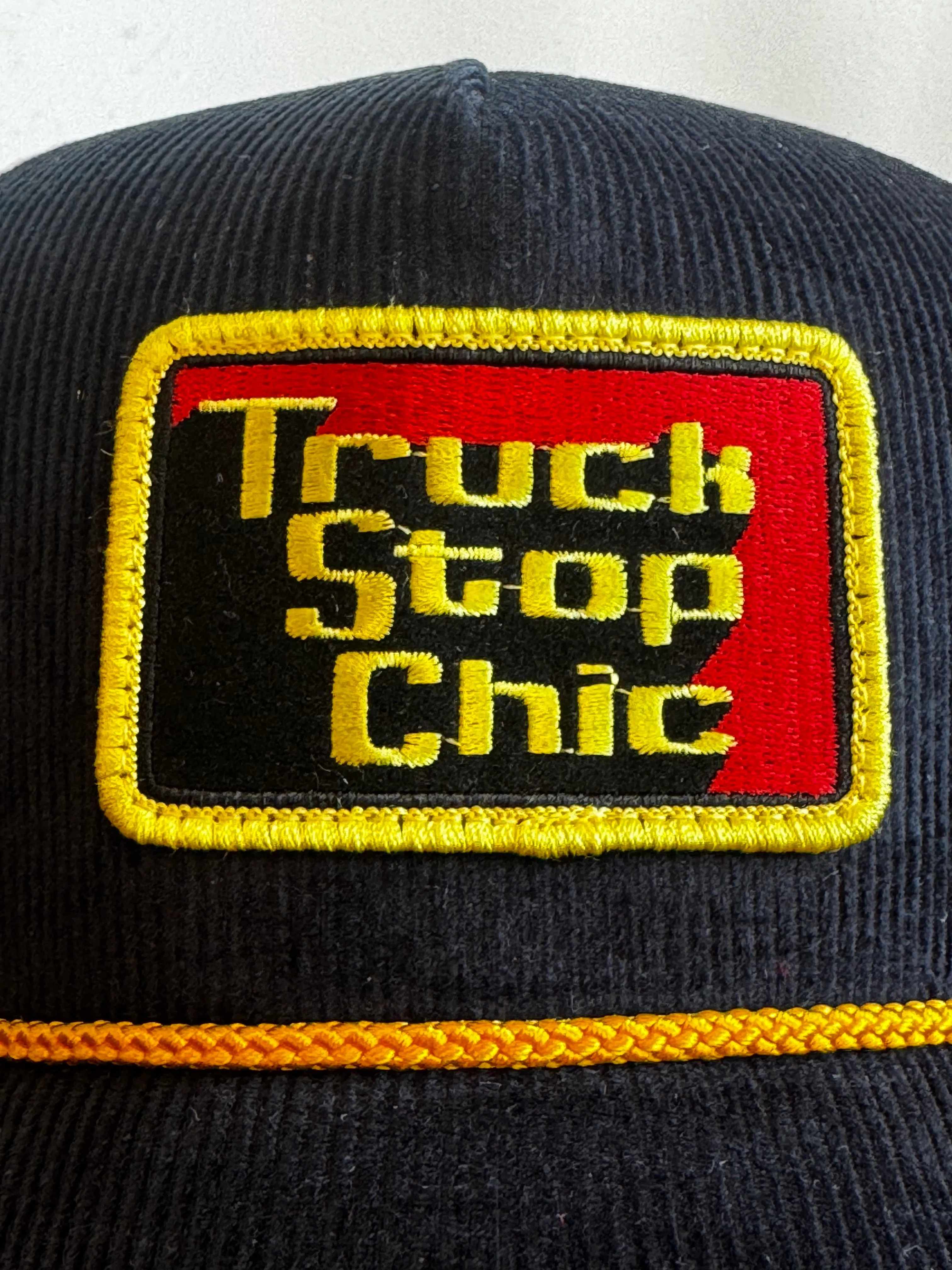Dark navy cord on white mesh LF/Truck Stop Chic trucker hat sold by Left Field product image thumbnail 3