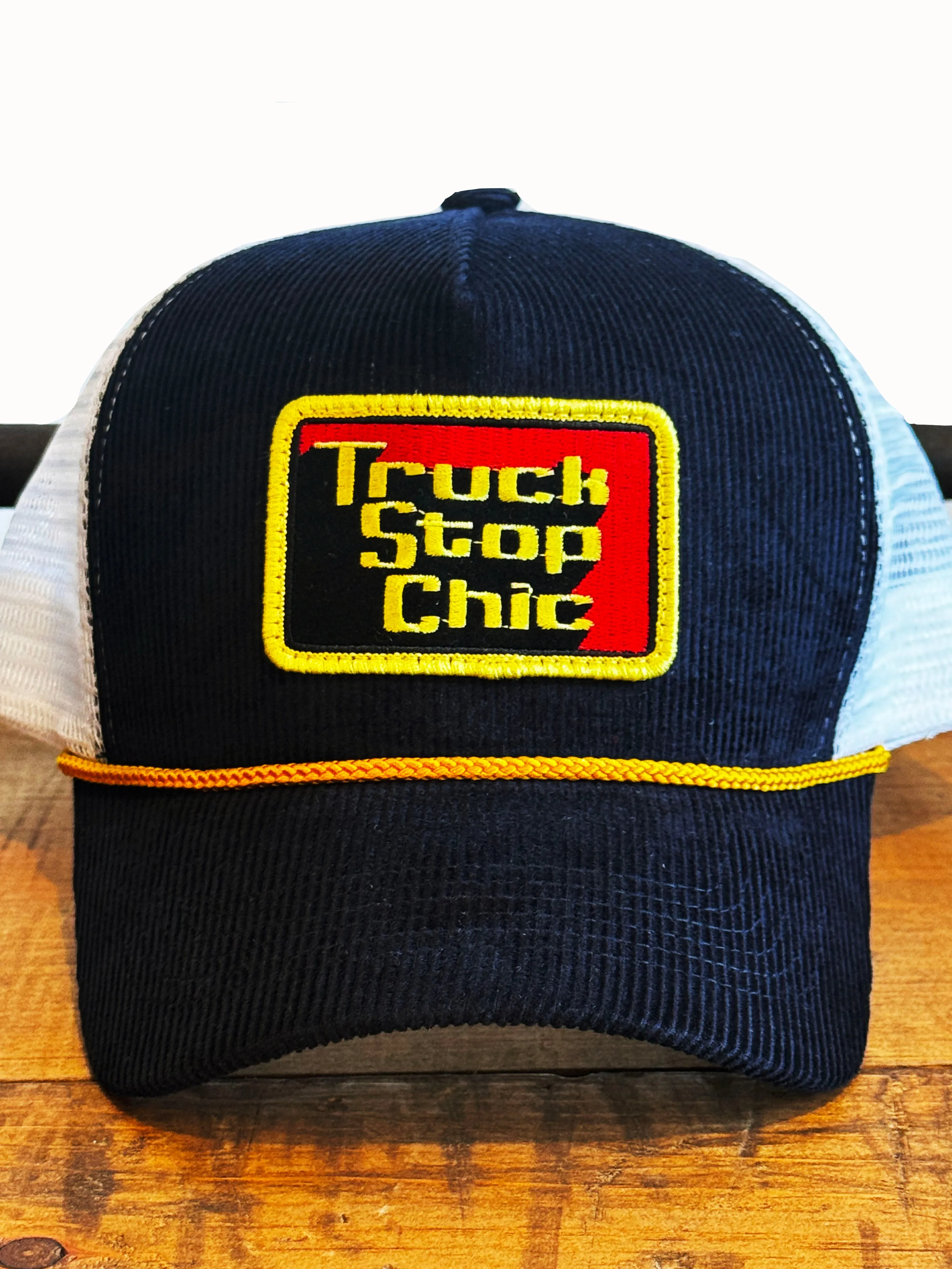 Dark navy cord on white mesh LF/Truck Stop Chic trucker hat sold by Left Field product image thumbnail 2