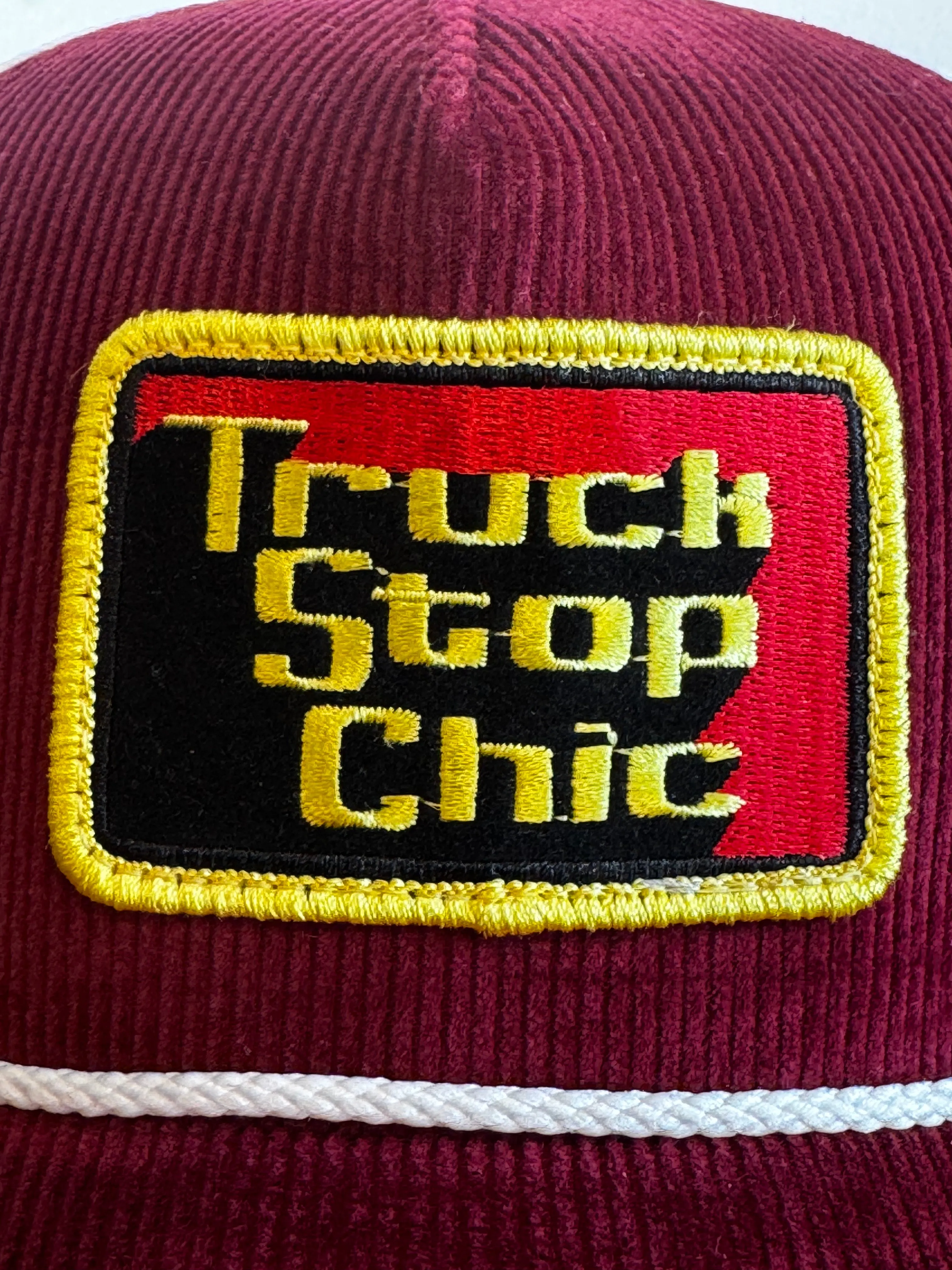 Maroon cord on white mesh LF/Truck Stop Chic trucker hat sold by Left Field product image thumbnail 4