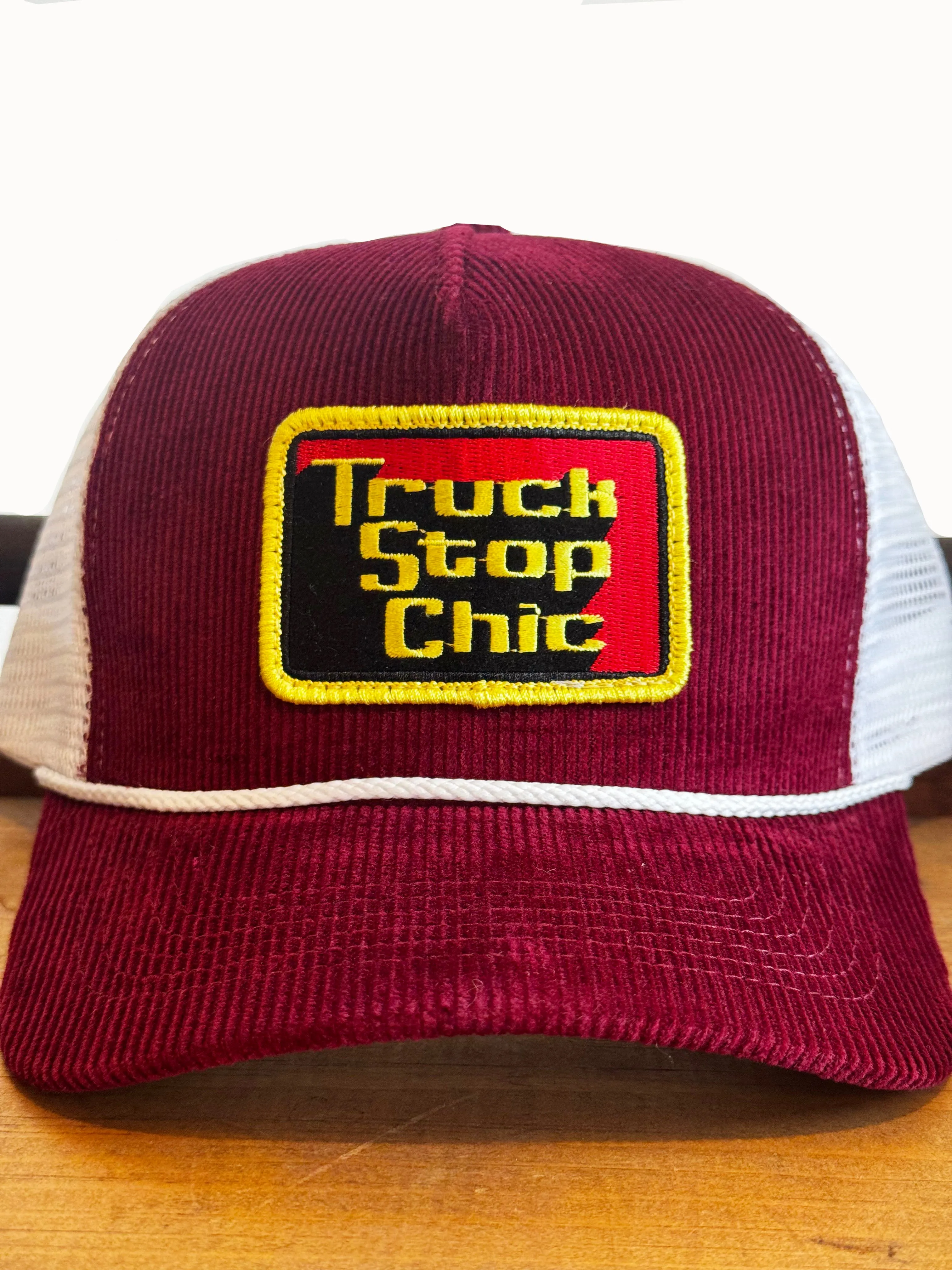 Maroon cord on white mesh LF/Truck Stop Chic trucker hat sold by Left Field product image thumbnail 2