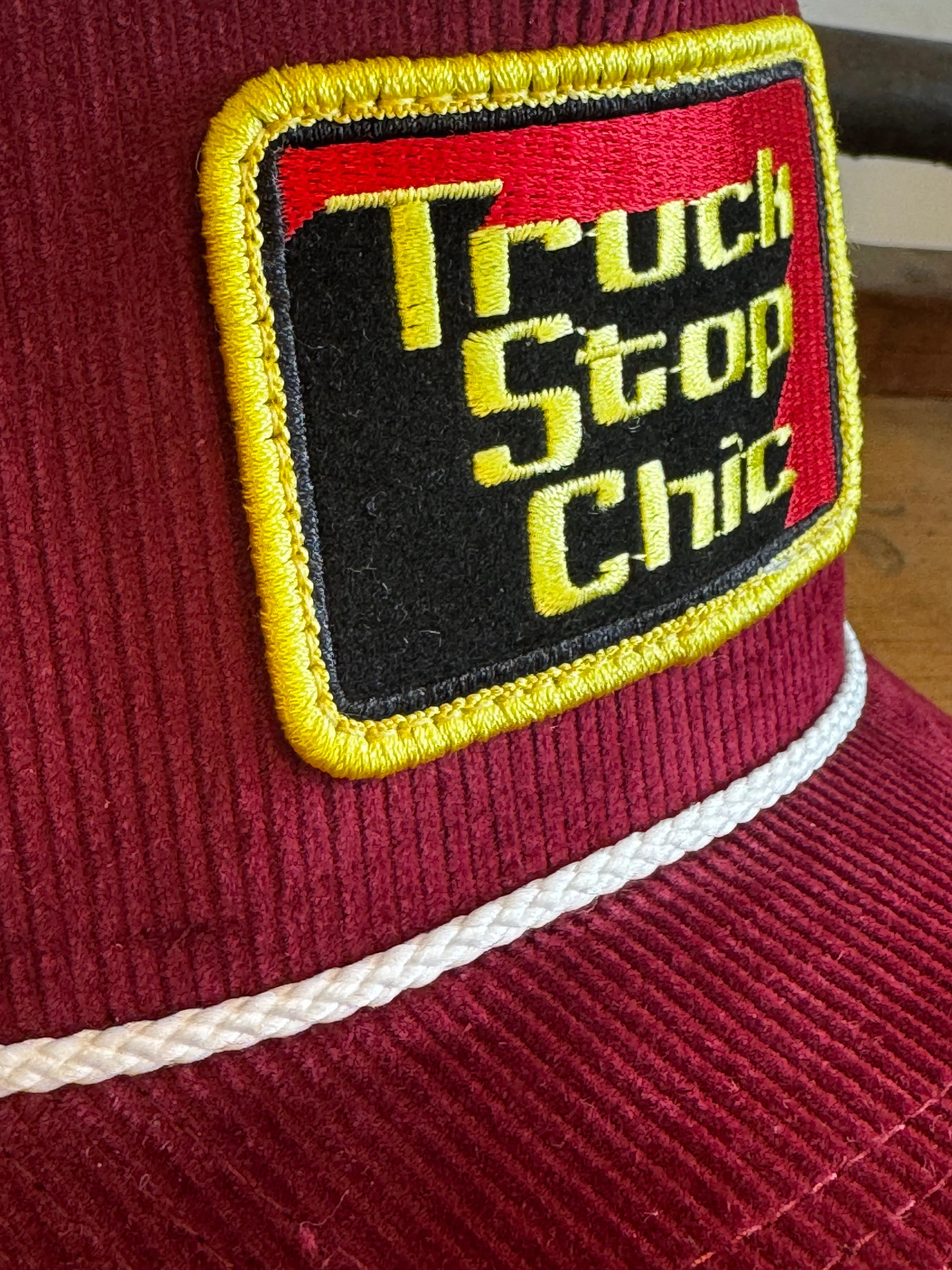 Maroon cord on white mesh LF/Truck Stop Chic trucker hat sold by Left Field product image thumbnail 3