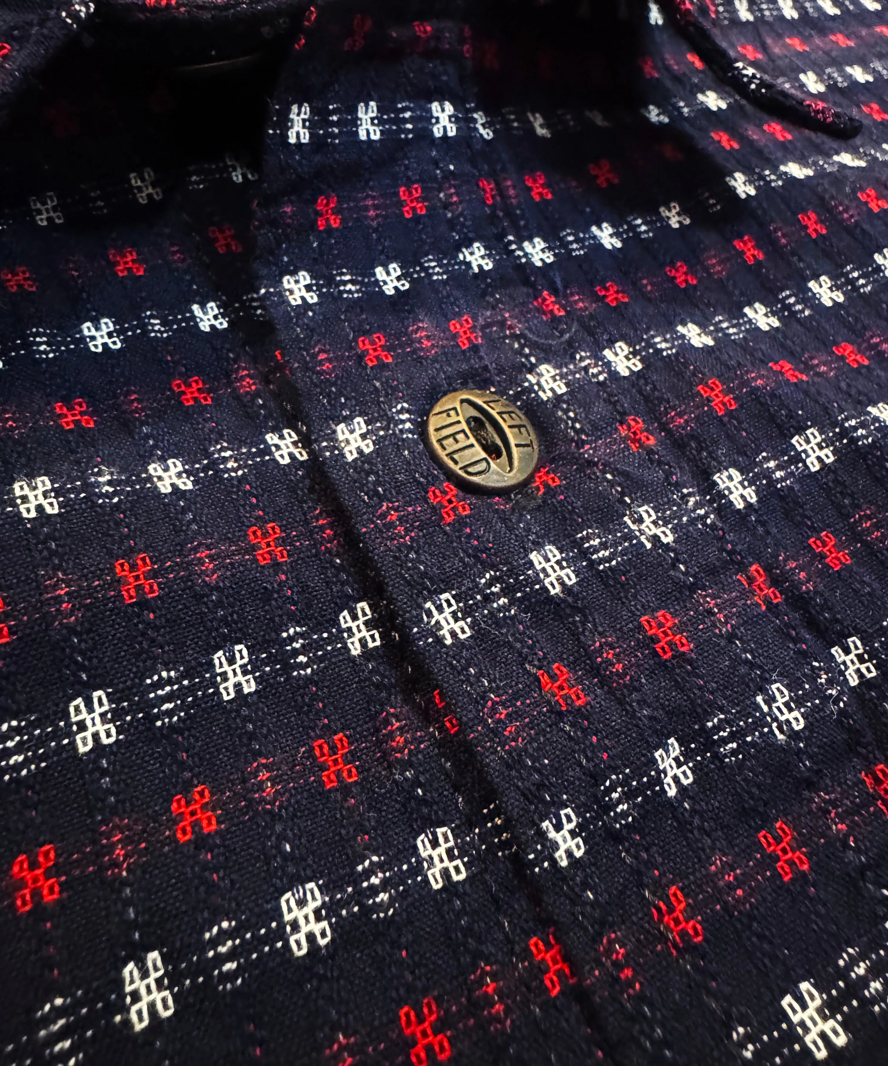 Hanten red & white jacquard check Indigo Farmer Cloth Work Shirt sold by Left Field product image thumbnail 2