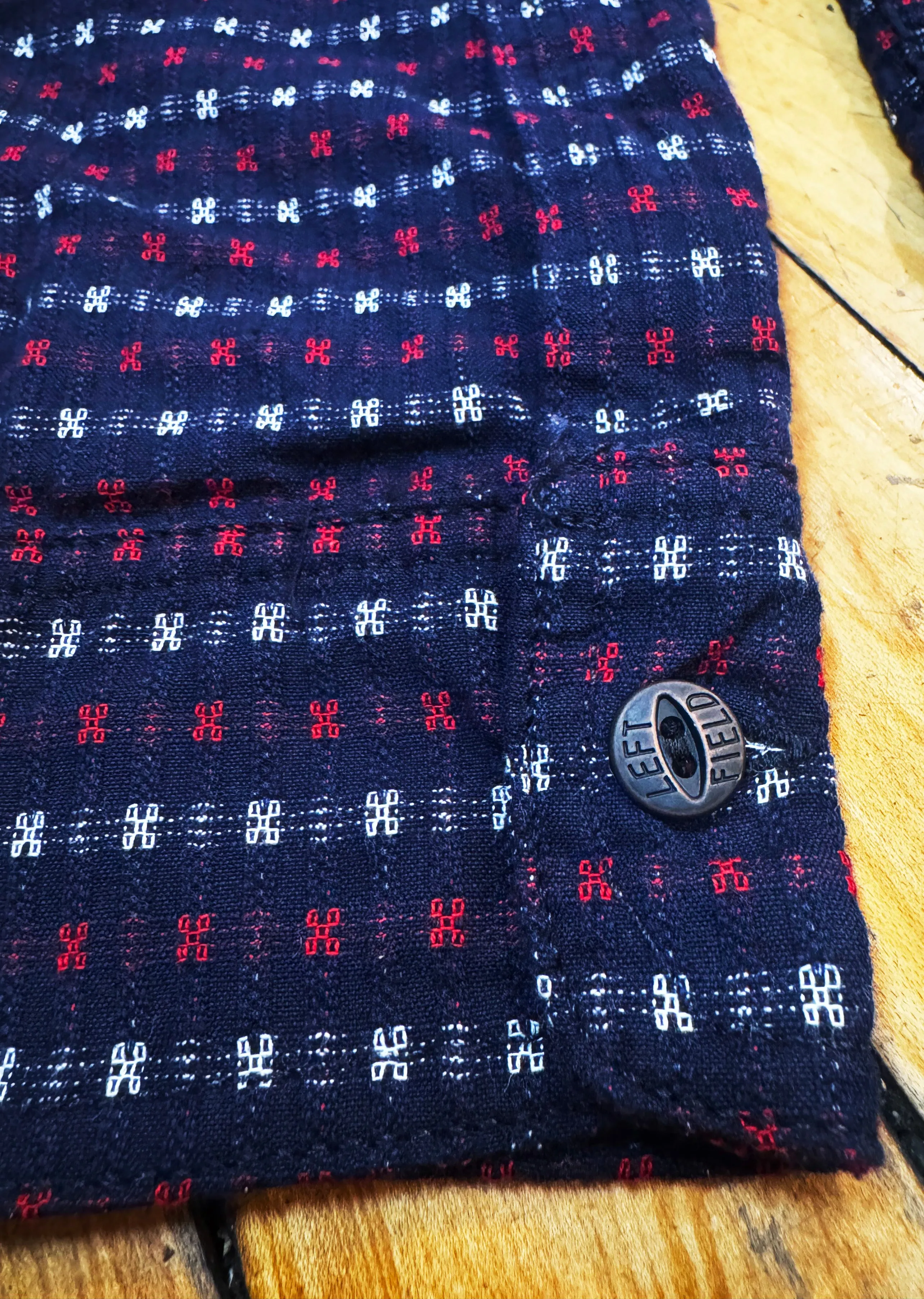 Hanten red & white jacquard check Indigo Farmer Cloth Work Shirt sold by Left Field product image thumbnail 5