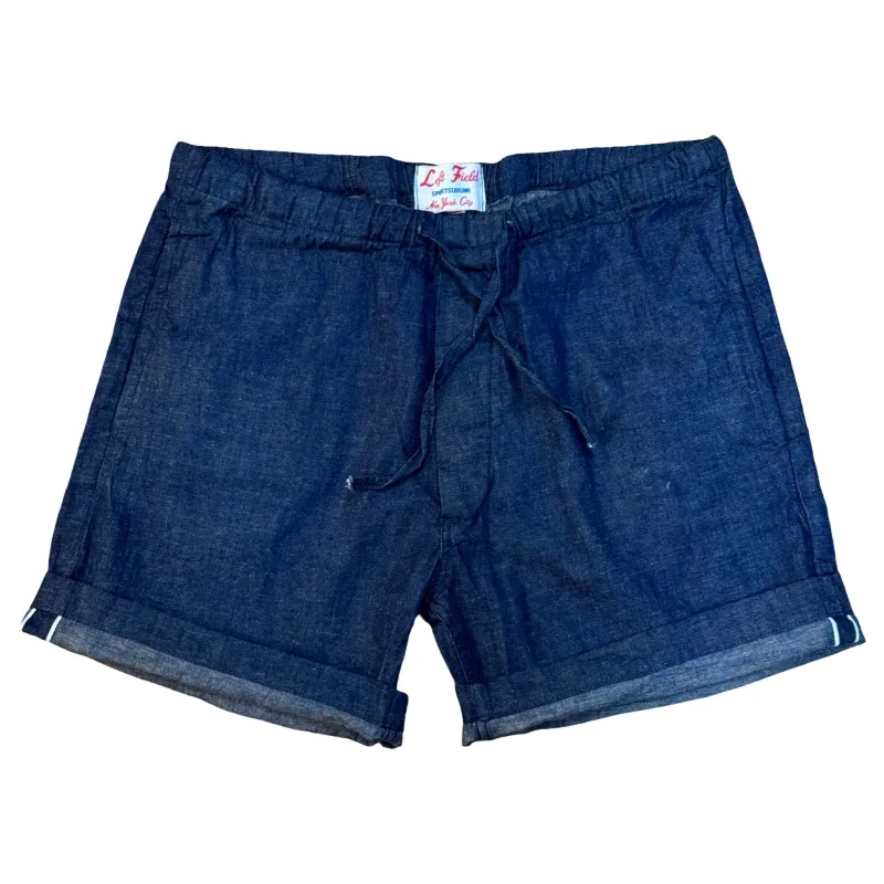 Nihon Menpu 8oz Cotten/ Linen Selvedge denim drawstring shorts sold by Left Field