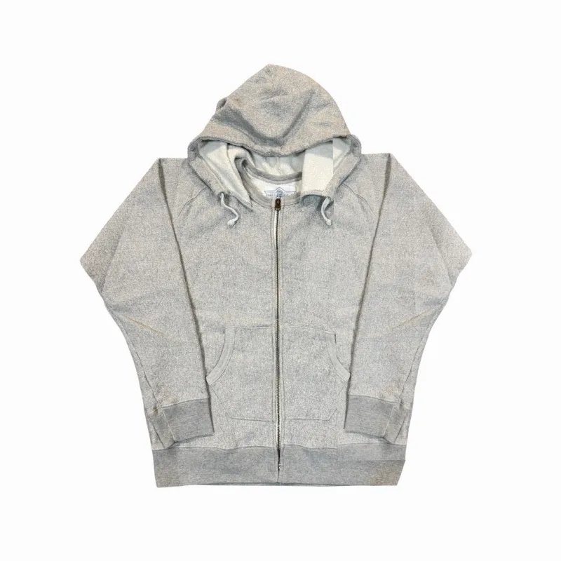 16 oz  Heather Grey Loopwheel fleece zip 1930's style After Hood Sweatshirt made by Left Field