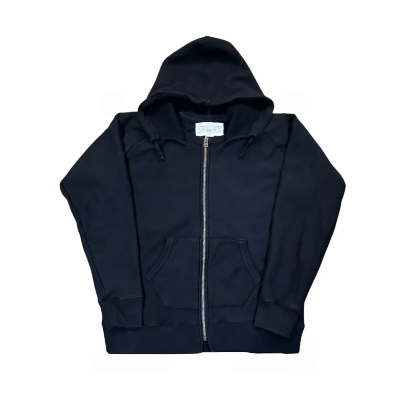 16 oz Black Loopwheel fleece zip 1930's style After Hood Sweatshirt made by Left Field