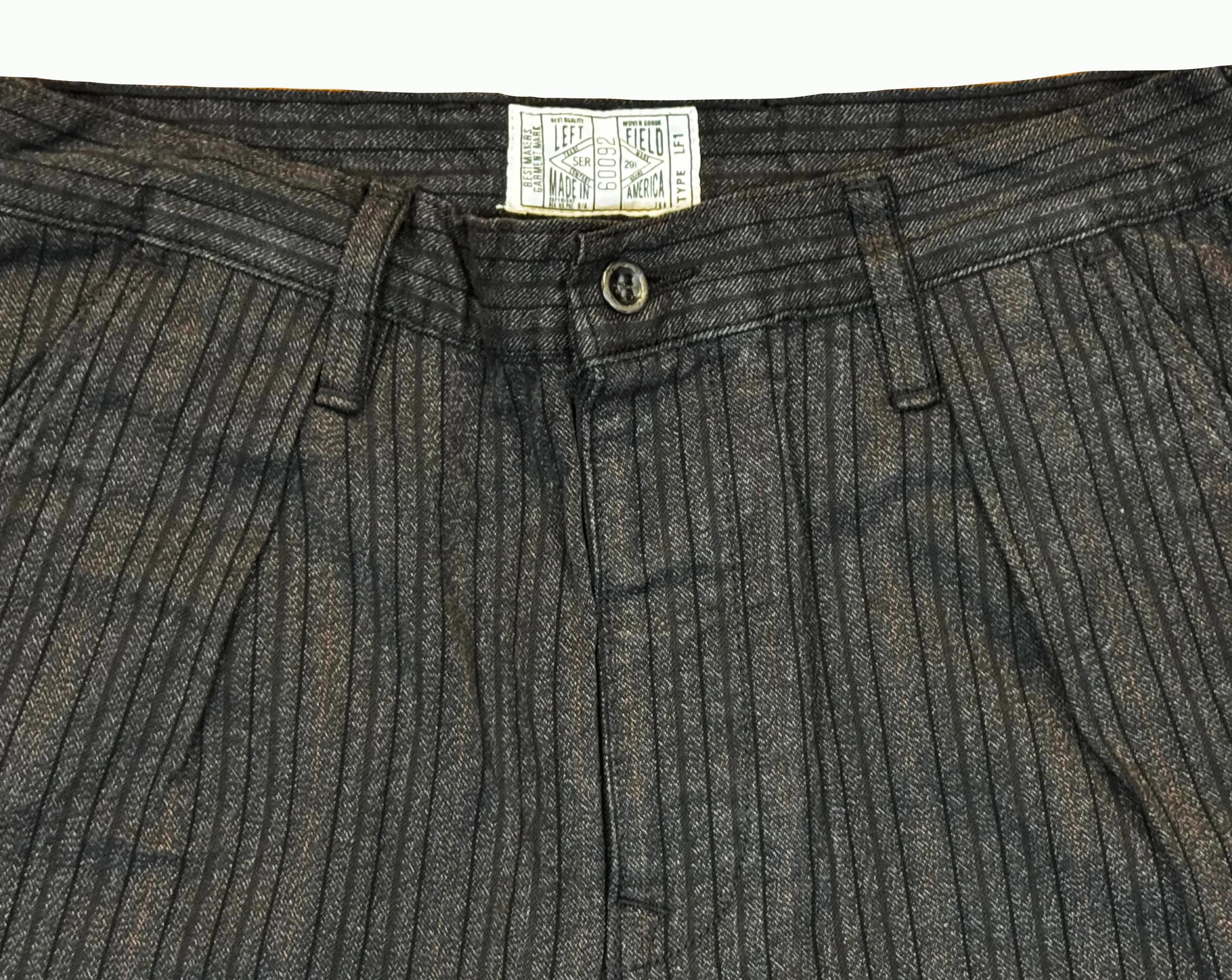 Japanese black and brown stripe twill Wide leg single pleat 40's work trouser sold by Left Field product image thumbnail 4