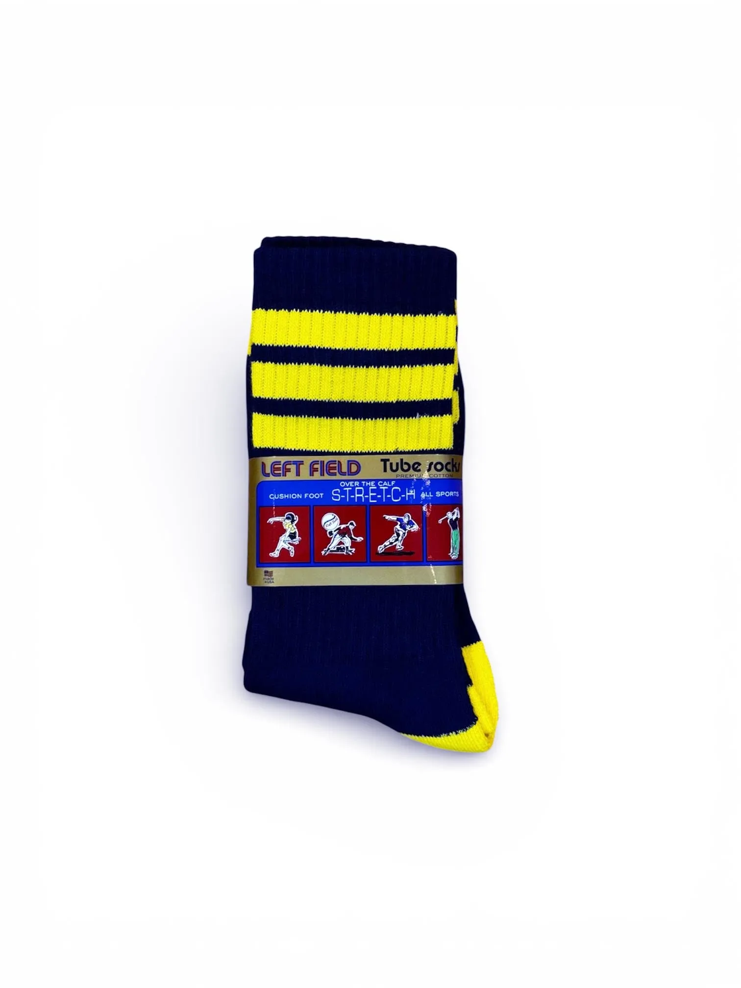 Dark Navy & Yellow Striped Bamboo Tube Socks sold by Left Field product image thumbnail 2