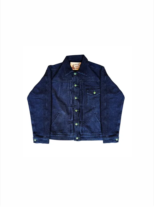 Japanese 18 oz Sashiko Indigo Muleskinner Buckle Back Denim Jacket made by Left Field
