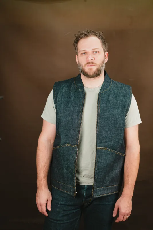 Ansel Vest - Rigid Kuroki Slubdot Selvedge Denim - Japanese Wool Liner - One Off - Large sold by Loyal Stricklin