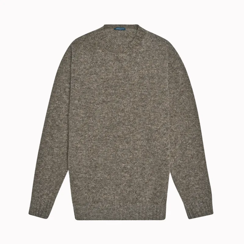 Oyster Wreay Shetland Wool Crew Neck sold by Malloch’s