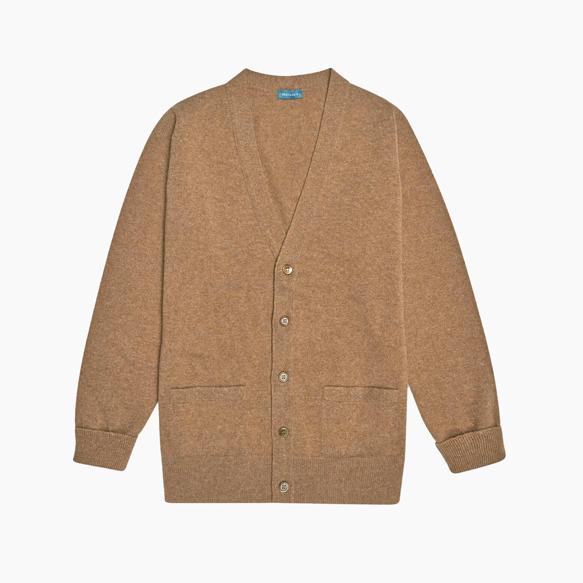 Camel Stewart Fine Lambswool Cardigan sold by Malloch’s
