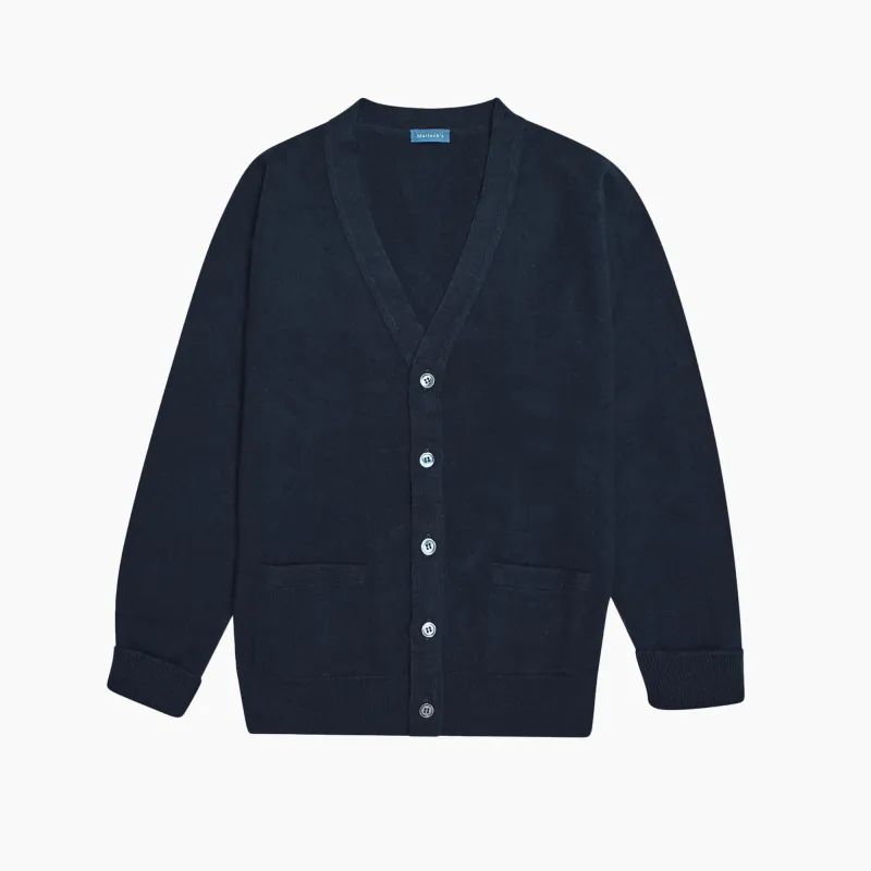 Navy Stewart Fine Lambswool Cardigan sold by Malloch’s