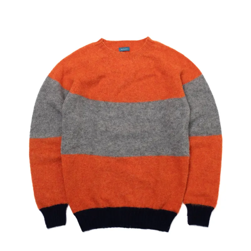 Brushed Block Stripe Shetland Jumper - Jaffa/Grey/Navy - Small sold by Malloch’s