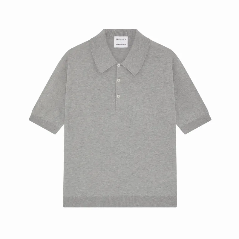 Malloch's x John Smedley Light Grey Cromford Sea Island Cotton Polo Shirt sold by Malloch’s