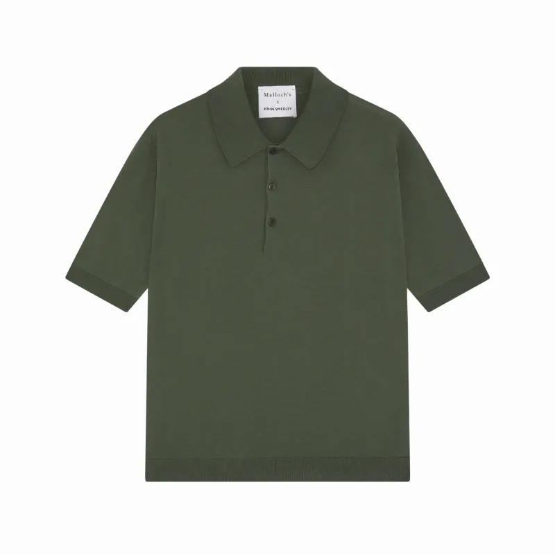 Malloch's x John Smedley Khaki Green Cromford Sea Island Cotton Polo Shirt sold by Malloch’s