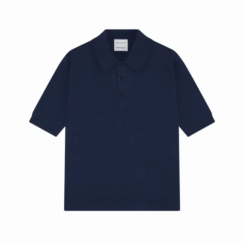 Malloch's x John Smedley French Navy Cromford Sea Island Cotton Polo Shirt sold by Malloch’s