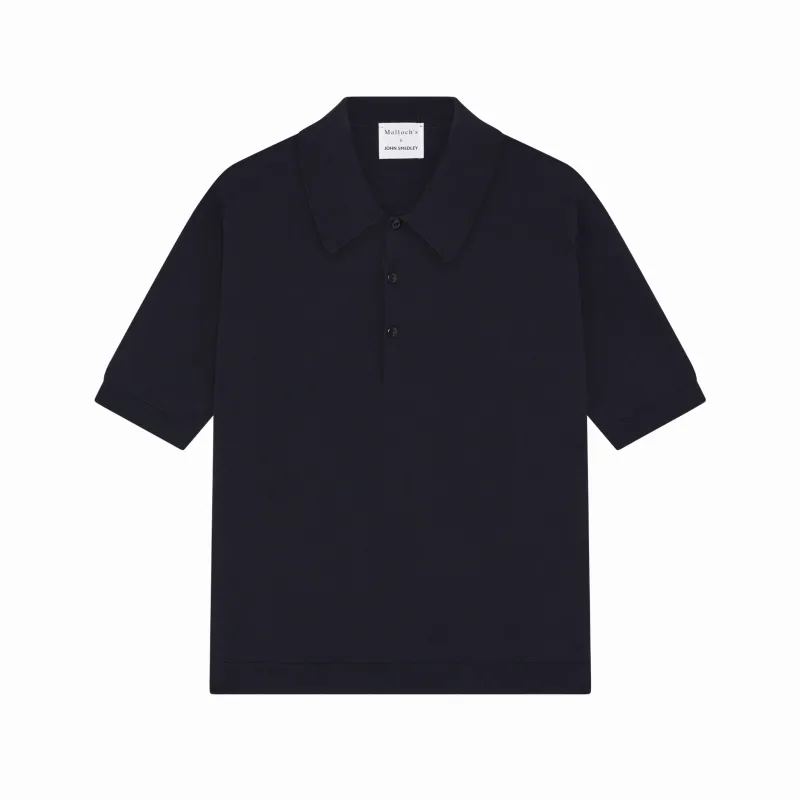 Malloch's x John Smedley Navy Cromford Sea Island Cotton Polo Shirt sold by Malloch’s
