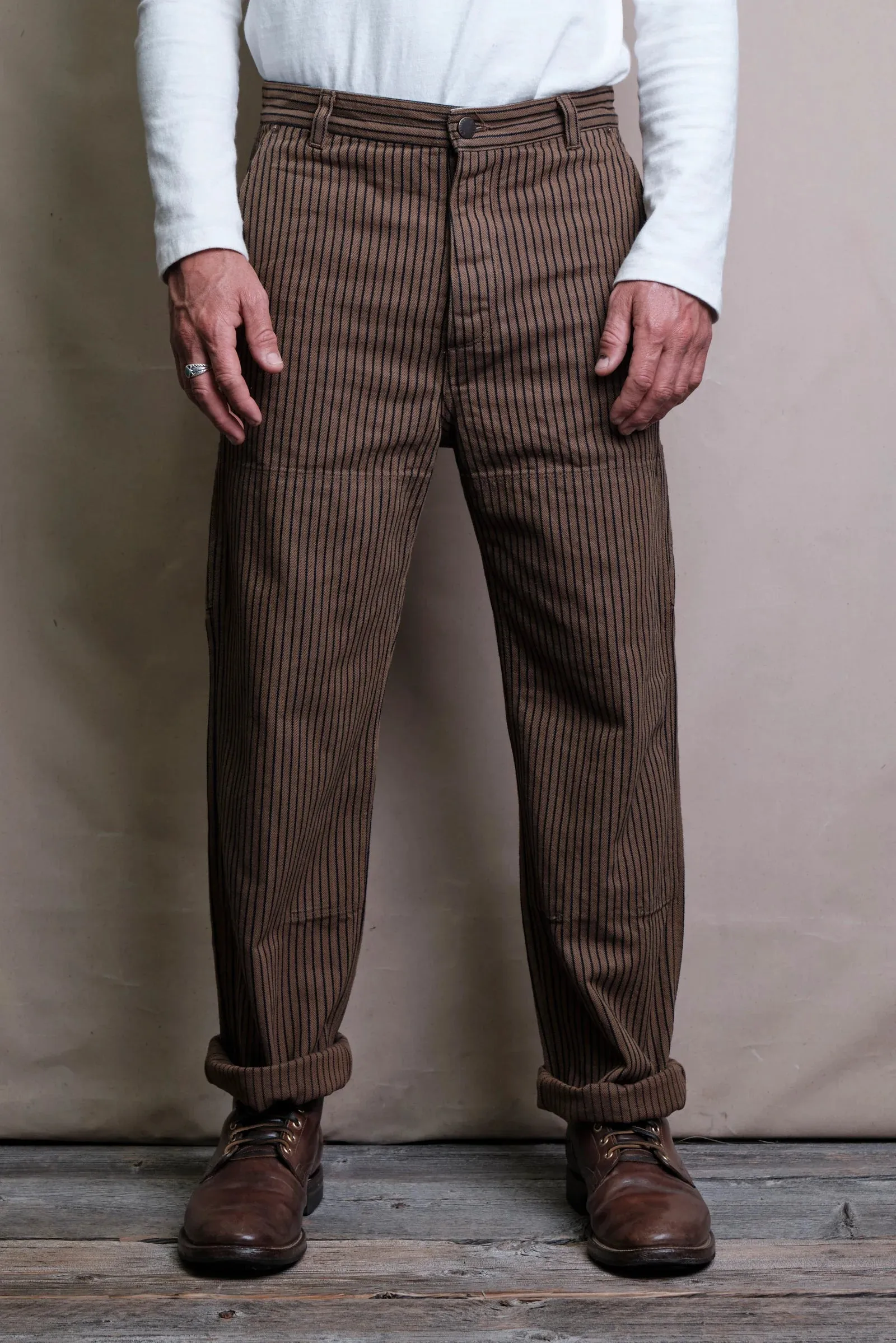 Ortega Pant | Brown Herringbone Dobby | Freenote Cloth sold by Man Ready