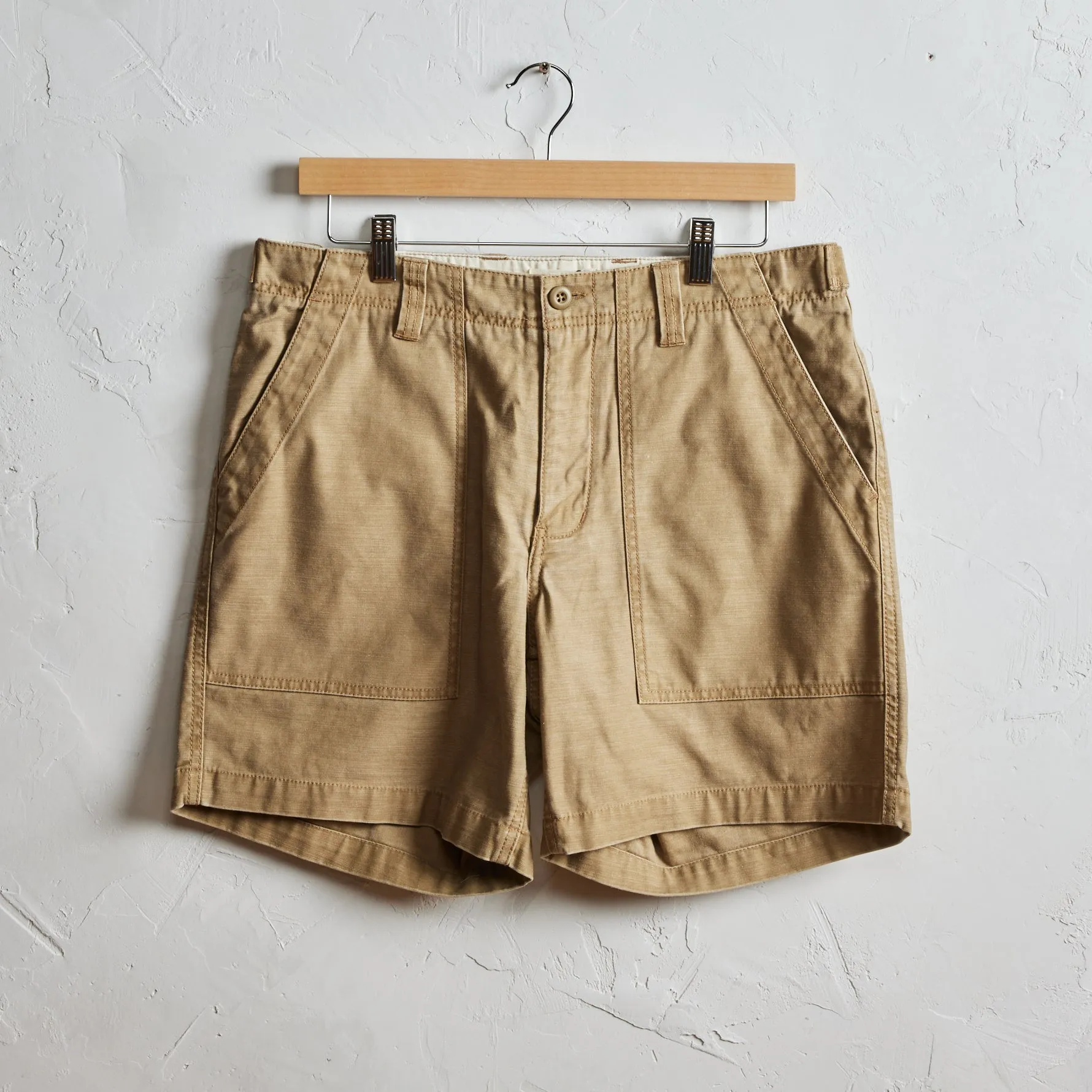 The Surplus Short | Khaki Reverse Sateen | Taylor Stitch sold by Man Ready