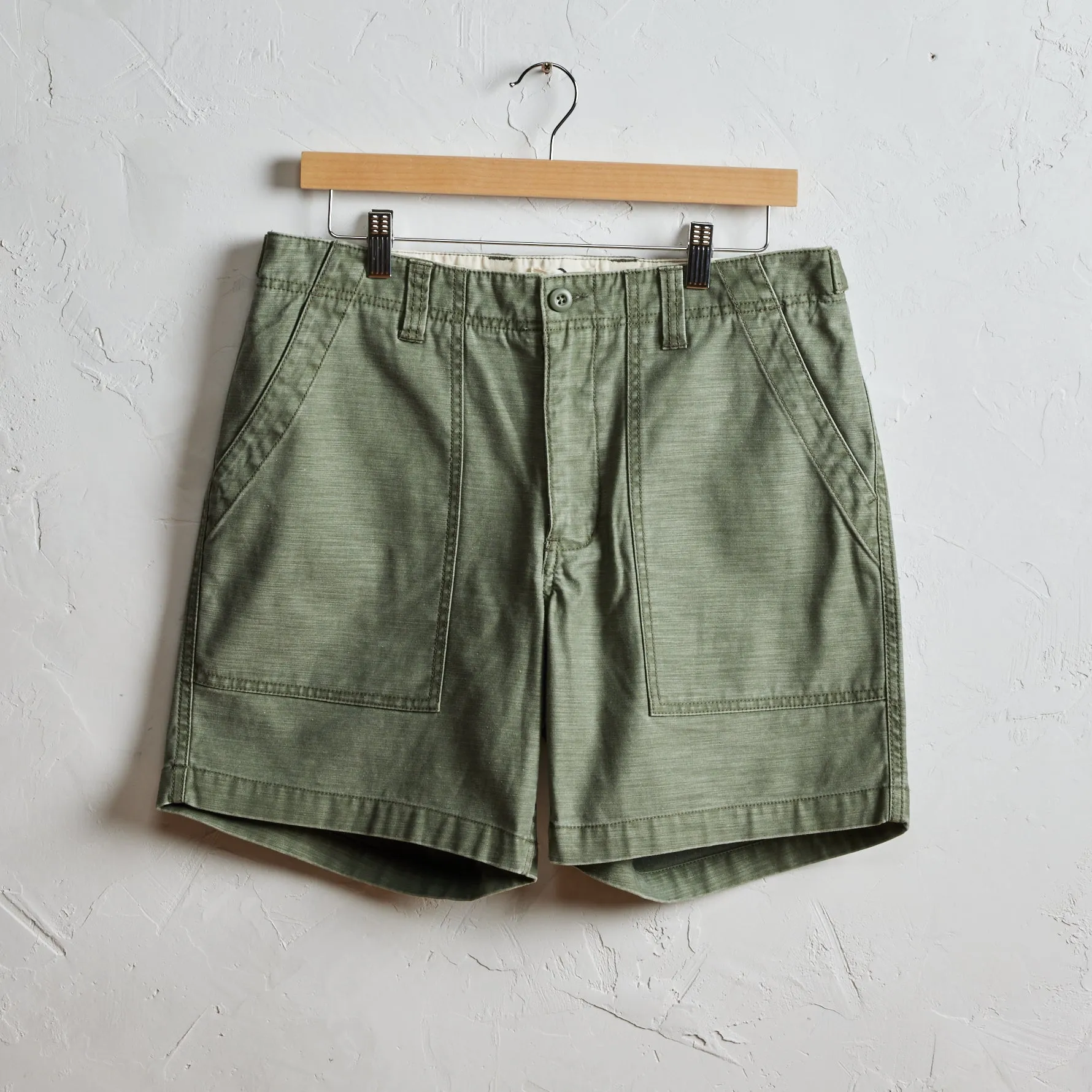 The Surplus Short | Field Olive Reverse Sateen | Taylor Stitch sold by Man Ready