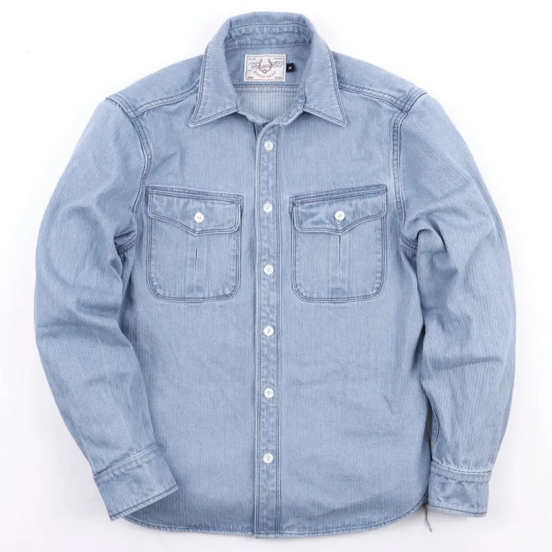 Rancho Shirt | Bleached Indigo Stripe  | Freenote Cloth sold by Man Ready