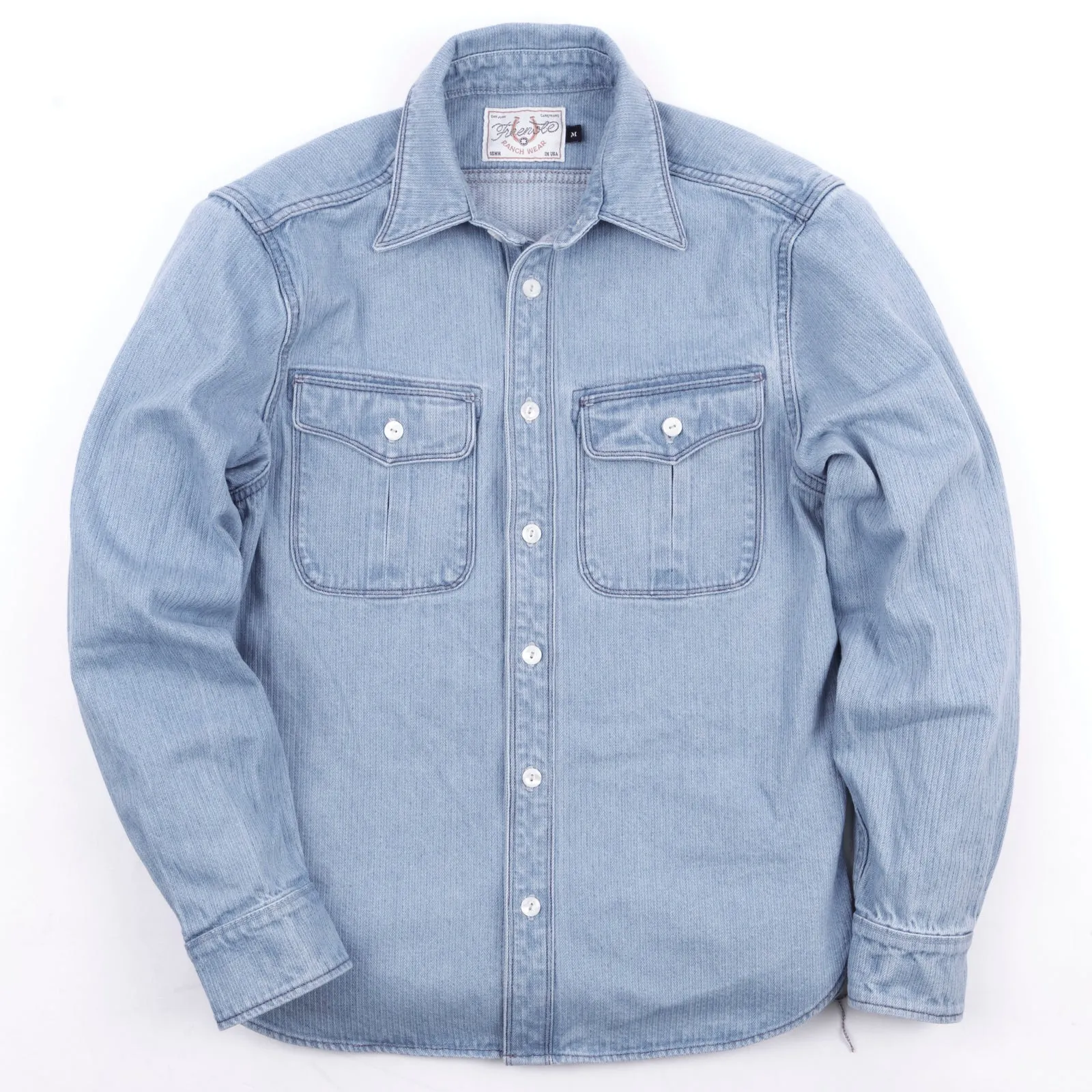 Rancho Shirt | Bleached Indigo Stripe | Freenote Cloth sold by Man Ready
