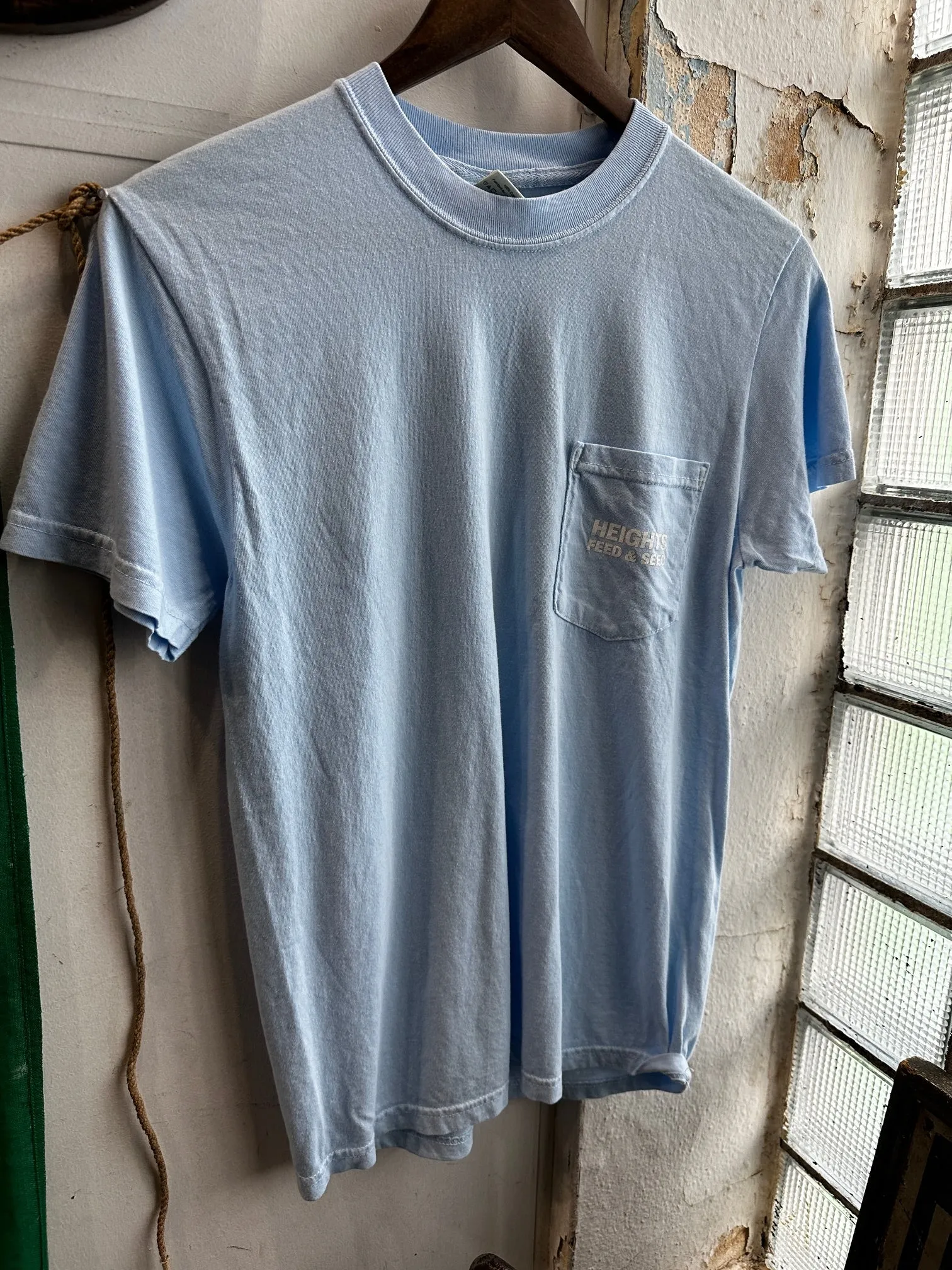Graphic Pocket Tee | Heights Feed & Seed | Hydrangea Blue | Manready Mercantile sold by Man Ready
