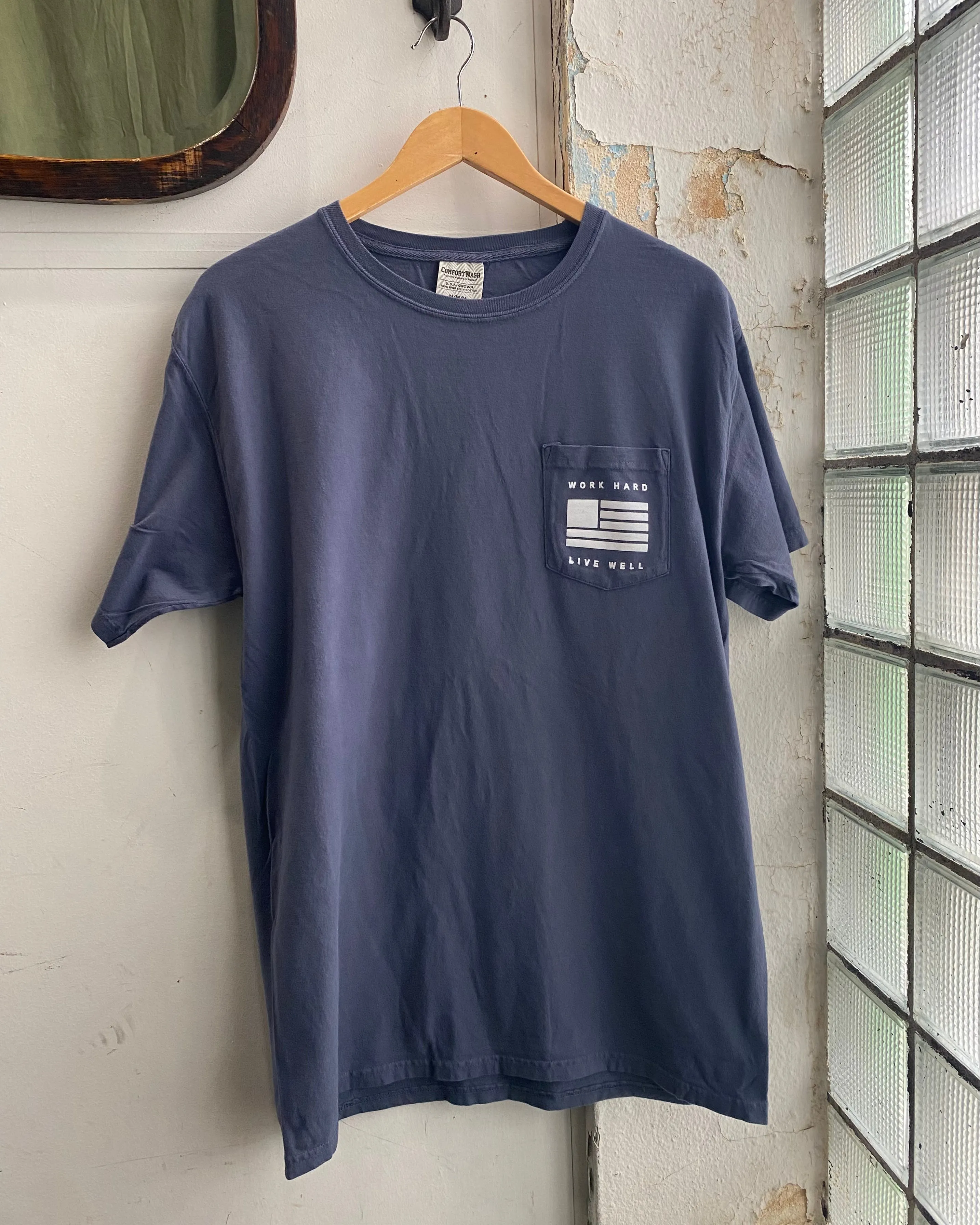 Graphic Pocket Tee | Work Hard Live Well | Denim | Manready Mercantile sold by Man Ready product image thumbnail 4