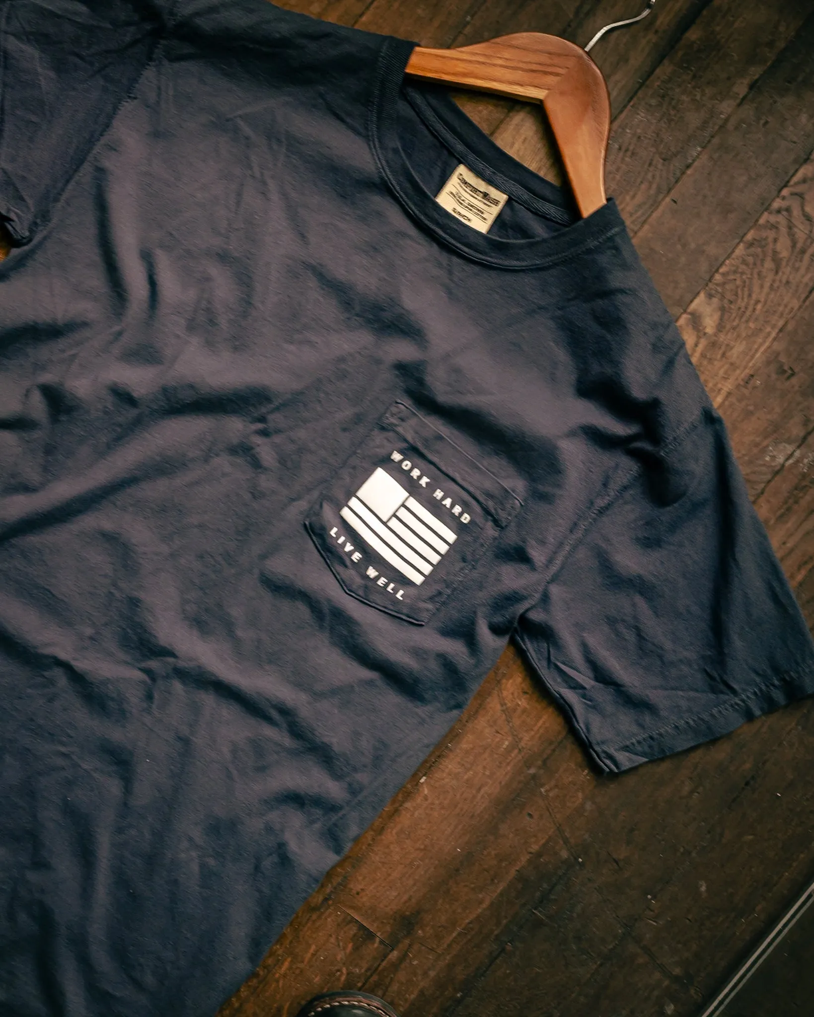 Graphic Pocket Tee | Work Hard Live Well | Denim | Manready Mercantile sold by Man Ready product image thumbnail 2