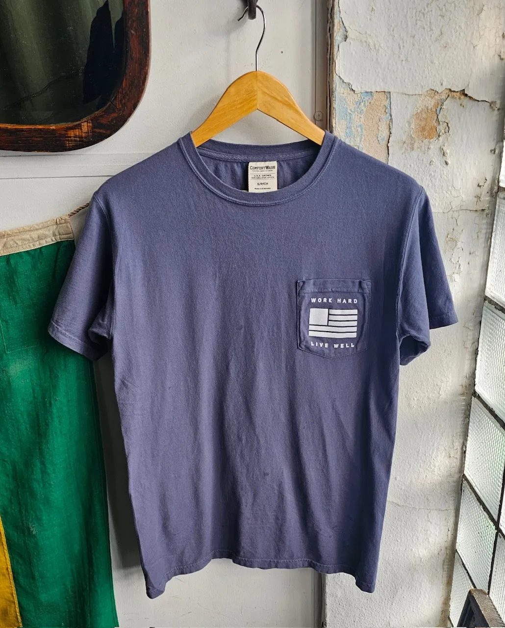 Graphic Pocket Tee | Work Hard Live Well | Denim | Manready Mercantile sold by Man Ready product image thumbnail 3