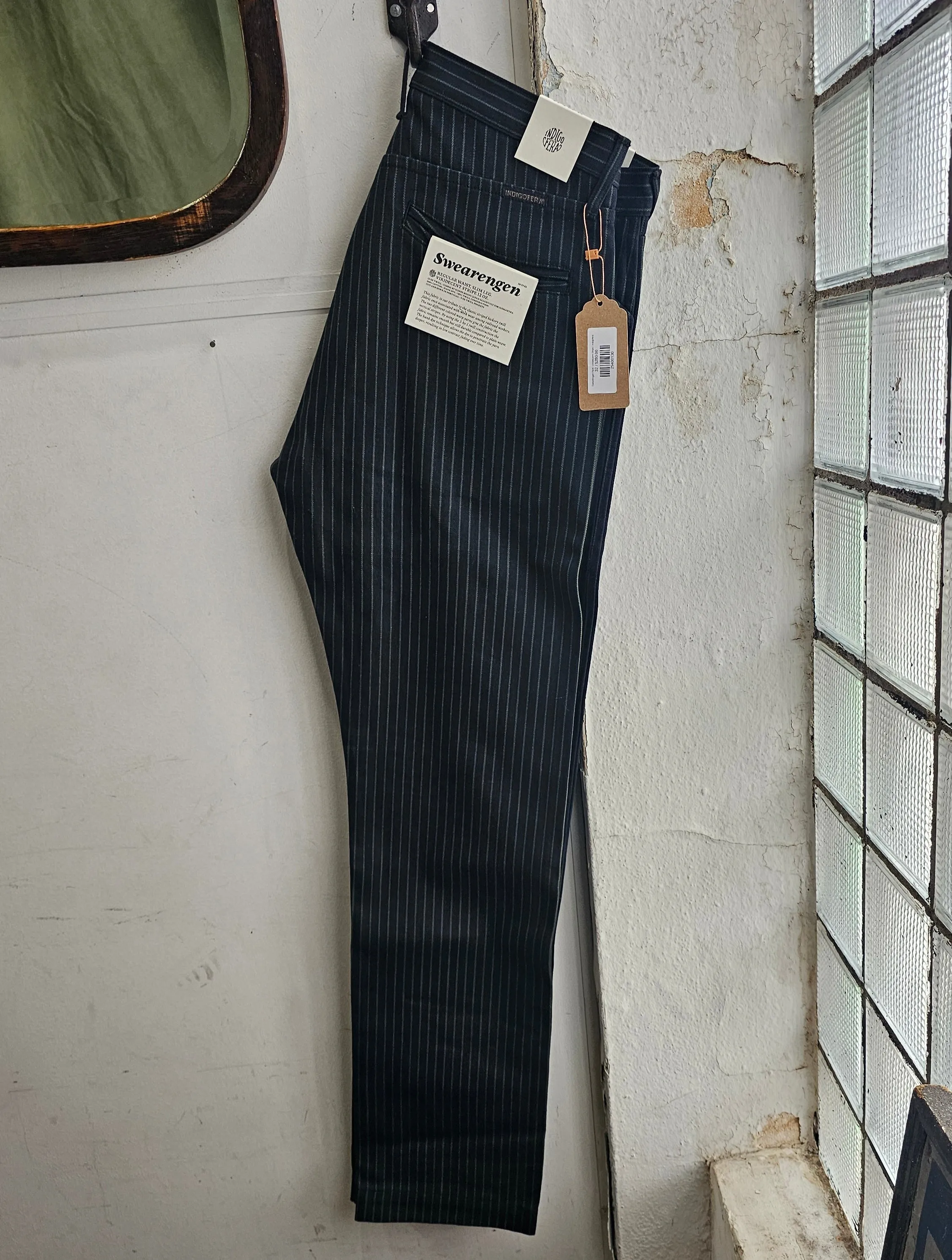 Swearengen Pant | Viridescent Stripe | Indigofera sold by Man Ready