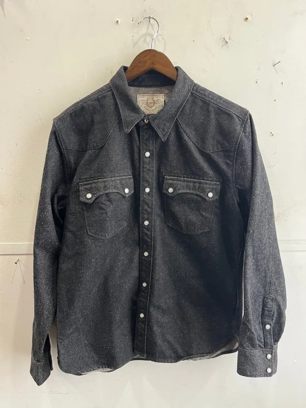 Modern Western Shirt | 11 oz Black Nep Denim | Freenote Cloth sold by Man Ready
